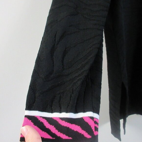 Ming Wang Women Blazer Cardigan L Black Pink Trim Acrylic Pocket Open Casual 452 - Picture 7 of 10